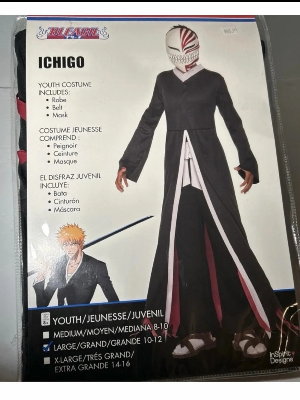 InSpirit Designs, LLC Bleach Ichigo  kurosaki Robe With Mask Child Costume sizeL